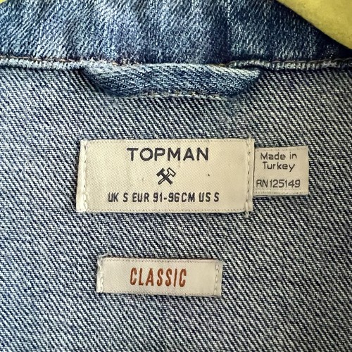 TOPMAN : Men’s Distressed Denim Stonewashed Trucker Jacket in Blue, UK Size S - Picture 4 of 7