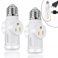 Light Socket to Plug Adapter,Convert E26 Light Socket to 2/3 Prong Outlet Ada...