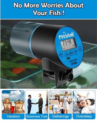 Petbank Automatic Fish Feeder for Aquariums - Rechargeable Auto CY-009, BLUE