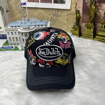 Von Dutch Trucker Hat Black Mesh Flying Eyeball Graphic Snapback Cap Adjustable