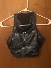 Nike Women's Dri-Fit Sports Bra High-Neck Blue Camo Swoosh Logo Size M as