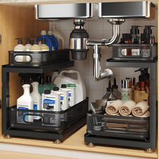 2-Pack under Sink Storage Organizer with 2-Tier Slide Out Drawer, Sophisticated
