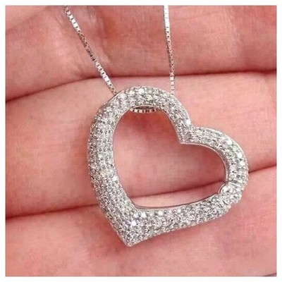 3.00Ct Round Cut Real Moissanite Herat Pendant 14K White Gold Plated 925 Silver