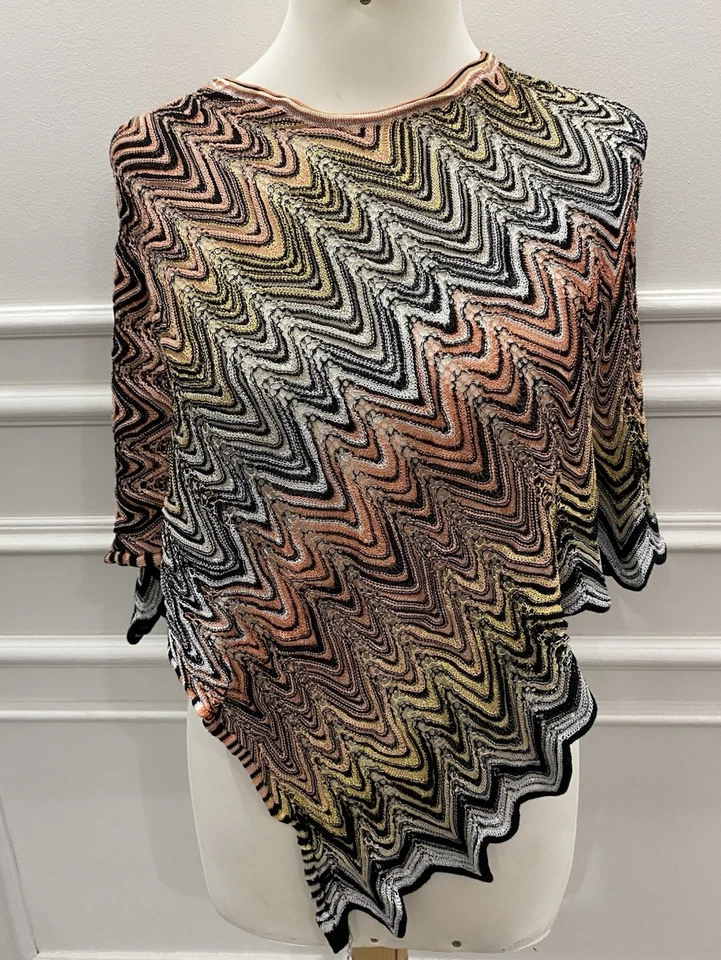 S42#Missoni Pancho Multicolor con Capucha Hecho en Italia Foto 2 de 4