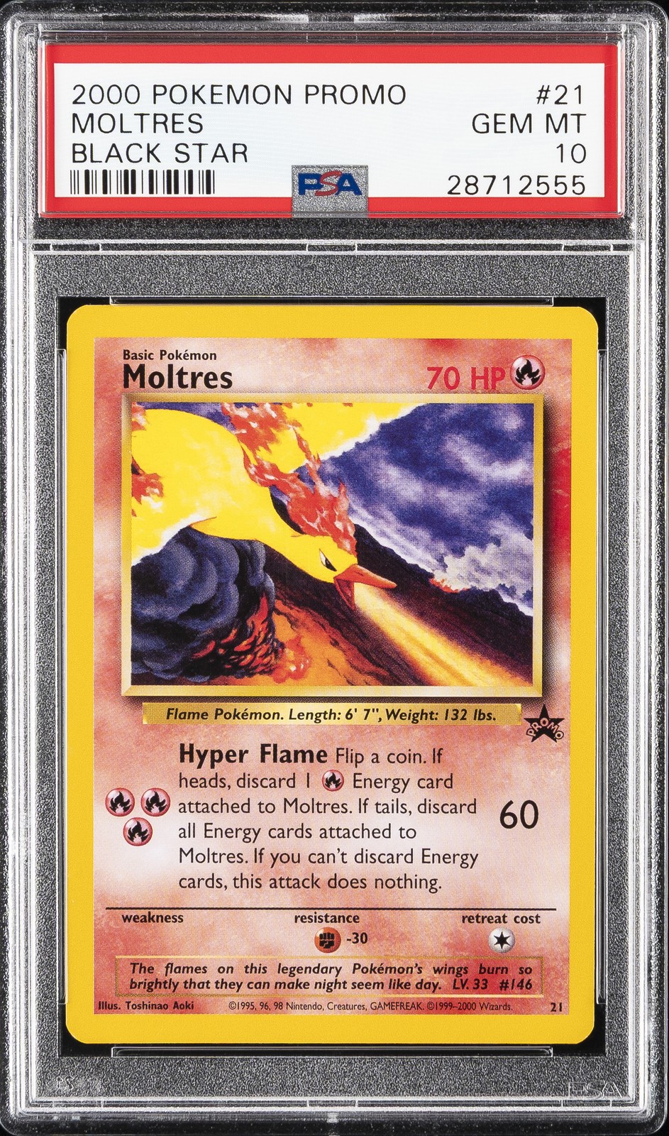 2000 POKEMON PROMO BLACK STAR TOSHINAO AOKI ERR #21 MOLTRES PSA 10