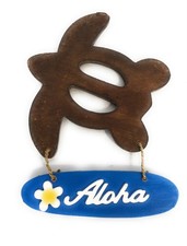 Aloha with Plumeria And Turtle Wooden Sign 8 in - Hawaiian Decor snd2503920