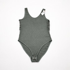 NWT American Eagle Olive Green Ribbed Bodysuit Lace Up Sides Size L
