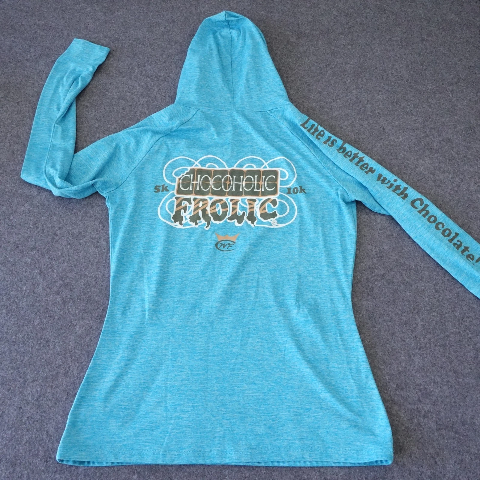 BornFit Womens Blue Heather Chocoholic Frolic 5k 10k Graphic Hoodie S