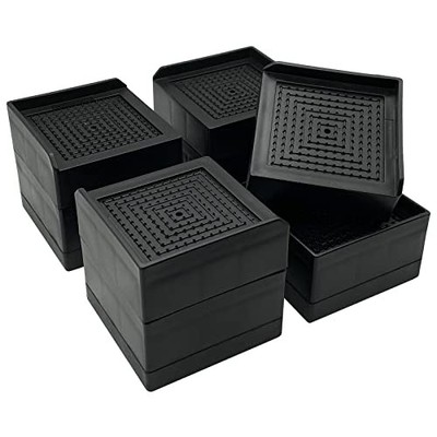 Bed Furniture Risers, Adjustable Raise Blocks, 3 inch -4 Pack, Square Black
