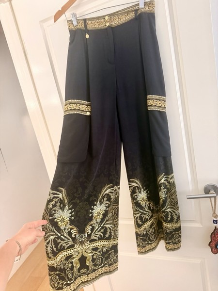 CAMILLA 'THE NIGHT IS NOIR' Wide Leg Utility Pants Black/Gold Size S RRP $699