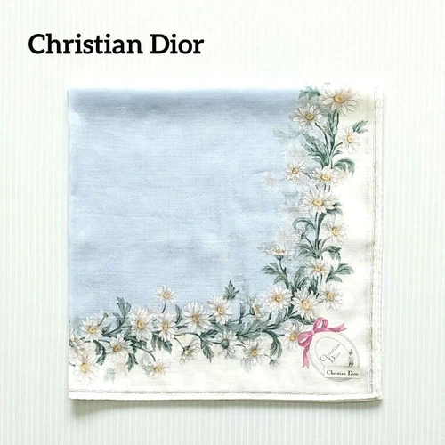 Mouchoir Christian Dior coton 48 cm 18" carré fleur blanc