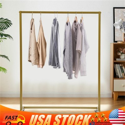 Industrial Clothes Rack Iron Garment Clothes Hanger Gold & Wheels Vintage Style