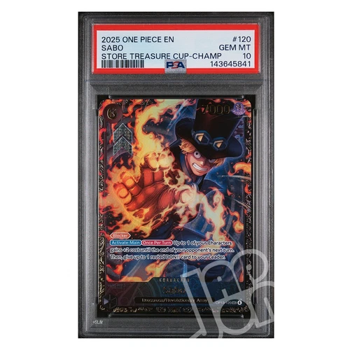 One Piece Card Sabo OP13-120 Store Treasure Cup Champion English - PSA 10 GEM MT