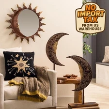 🔥 FREE SHIP Metal and Wood Crescent Moon Art Set of 2 Decorative Wall Decor
