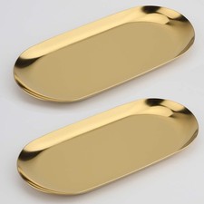 Decorative Tray Set of 2 Small Oval Serving Platter Jewelry Dish Cosmetics