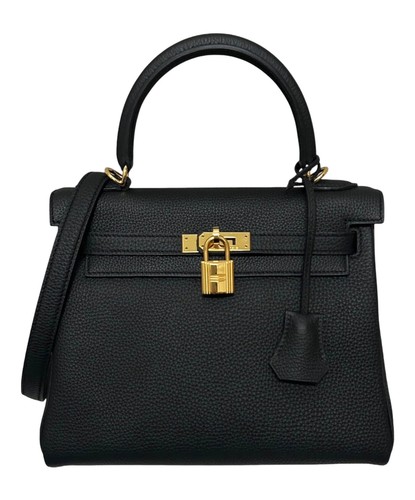 Hermes Kelly 25 Togo Leather Black Bag Gold Hardware #TFB038