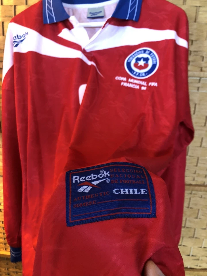 Camiseta Federación de Chile 1998 Copa Mundial Zamorano Manga Larga M Retro Foto 3 de 4