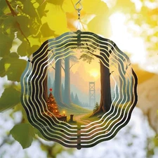 Elegant Metal Hanging Wind Spinners & Chimes - Beautiful Forest Design 