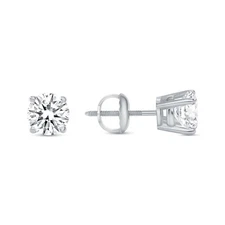 1 Ct Round Created Diamond Real 14K White Gold Stud Earrings Basket Screw Back