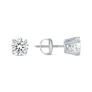 1 Ct Round Real 14K White Gold Simulated Diamond Earrings Studs Basket ScrewBack - Click1Get2 Promotions