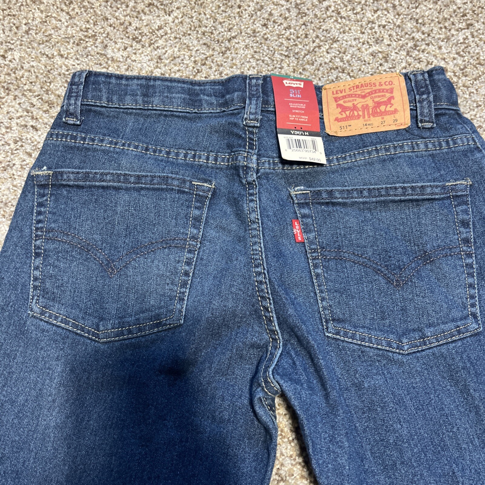 NEW Levis 511 Slim Boys Jeans 14 Reg Flex Stretch Straight Leg Adjustable Youth - View 14