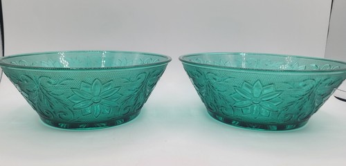 Indiana Glass Serving Bowls Chantilly Green Sandwich 8.5" Vegetable Set of 2
