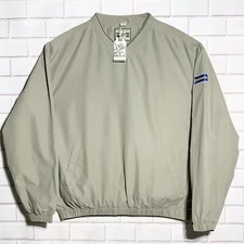 Destinations Blockbuster Embroidered Pullover Windbreaker V-Neck Jacket Sz M Tan