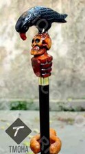 Rare Antique Cane Walking Stick Crow and Skull Head Designer Walking Cane, Carve