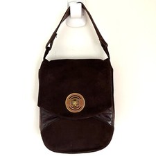 Vintage Hand bag Chocolate Brown Suede Modernist Gold Trappings 1960s 70s Purse