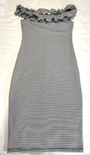 Zara Trafaluc Black White Stripe Ruffle off Shoulder Dress Bodycon Size Medium