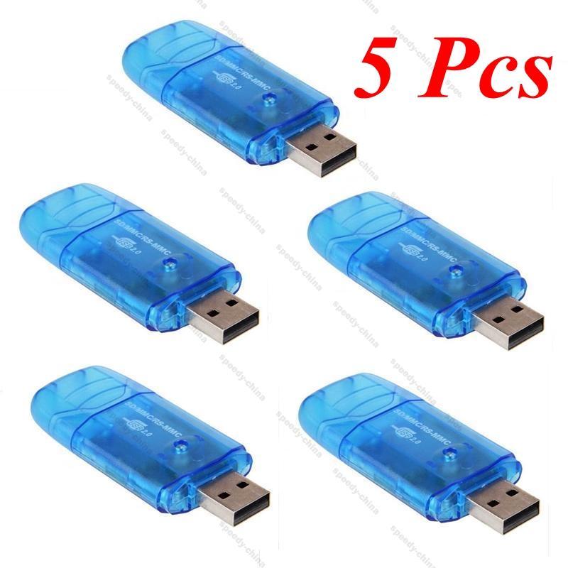 Lot of 5Pcs Mobile Micro USB Card Reader 2.0 SDHC Memory Writer SD MMC Blue