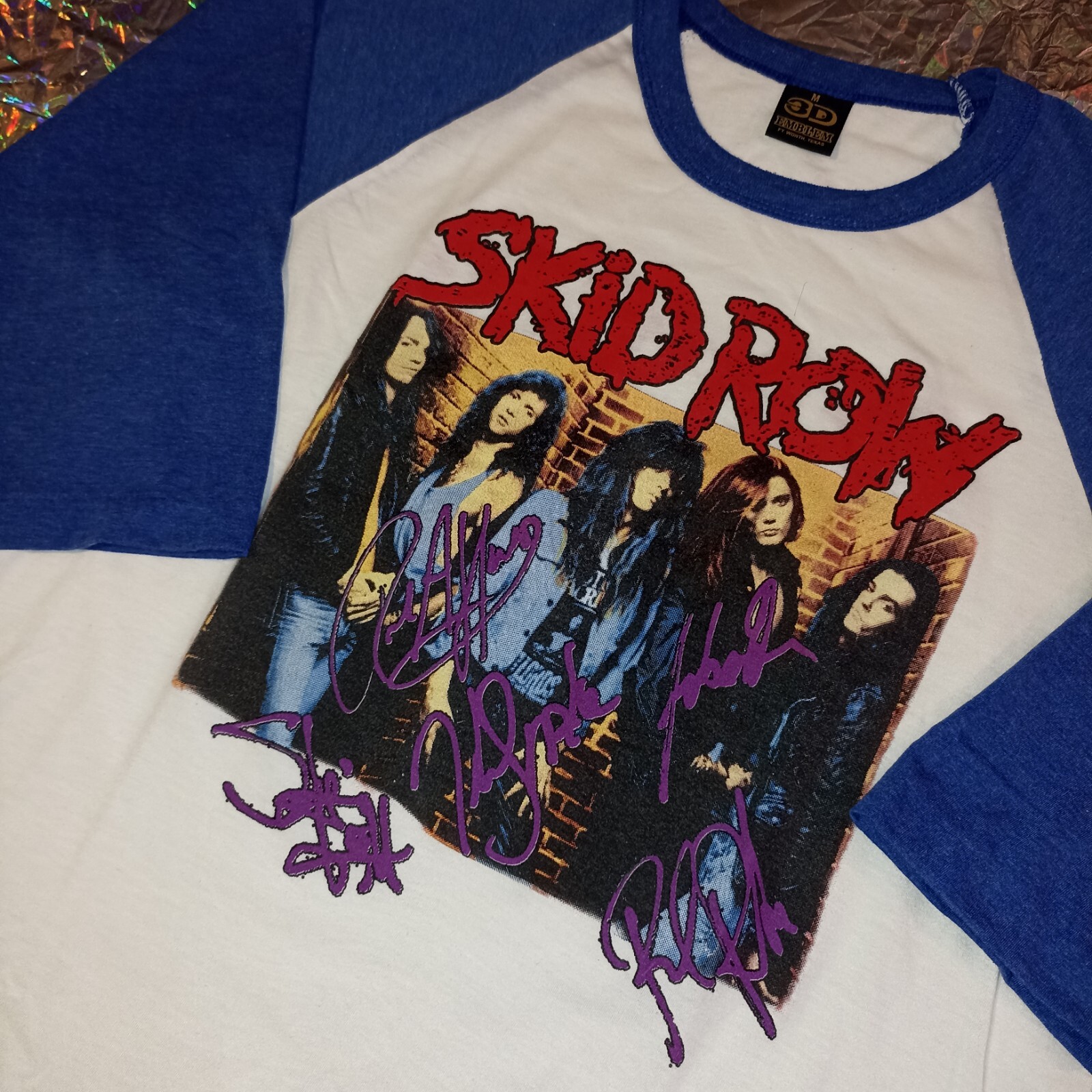 FILA Maglietta Vintage 3D EMBLEM Anni 90 Skid Row 1991 Tour Concert Tee CRAZY RARA Raglan