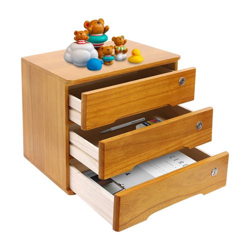 3-Tier Desk Drawer Organizer Case Storage Cabinet Wooden Desktop Storage Case - Picture 5 of 24