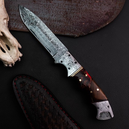 Wild Blades 8.7" Full Tang Hunting Knife Handmade EDC Damascus + Leather Sheath - Picture 6 of 12
