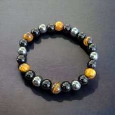 Tiger Eye Men's Healing Bracelet Triple Protection 10mm Natural Stones