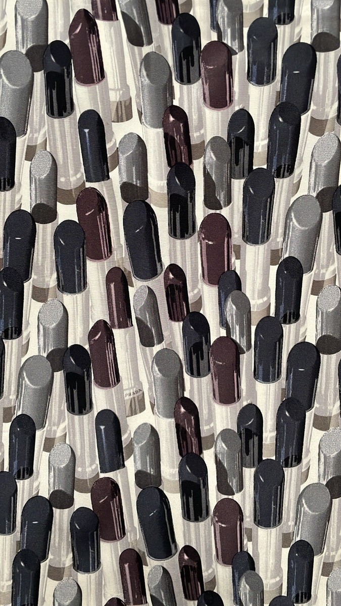 Prada Vintage Spring 2000 Black Grey Lipstick Print Silk