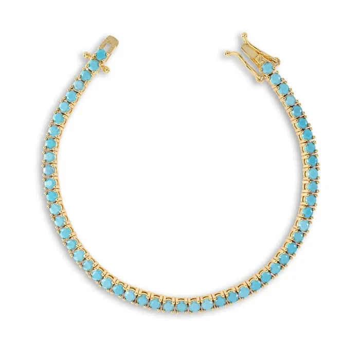 天然圆形绿松石 925 纯银网球订婚手链女式 — 第 2/4 张图片