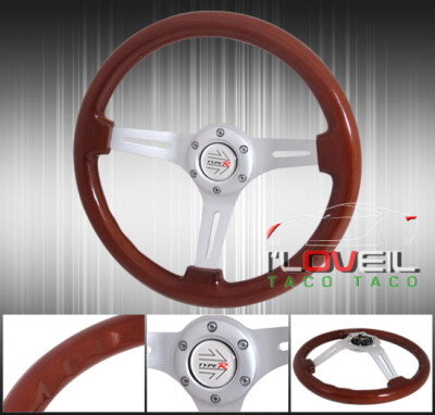 345mm Light Wood Grain Chrome Streak Design Steering Wheel + Jdm Button