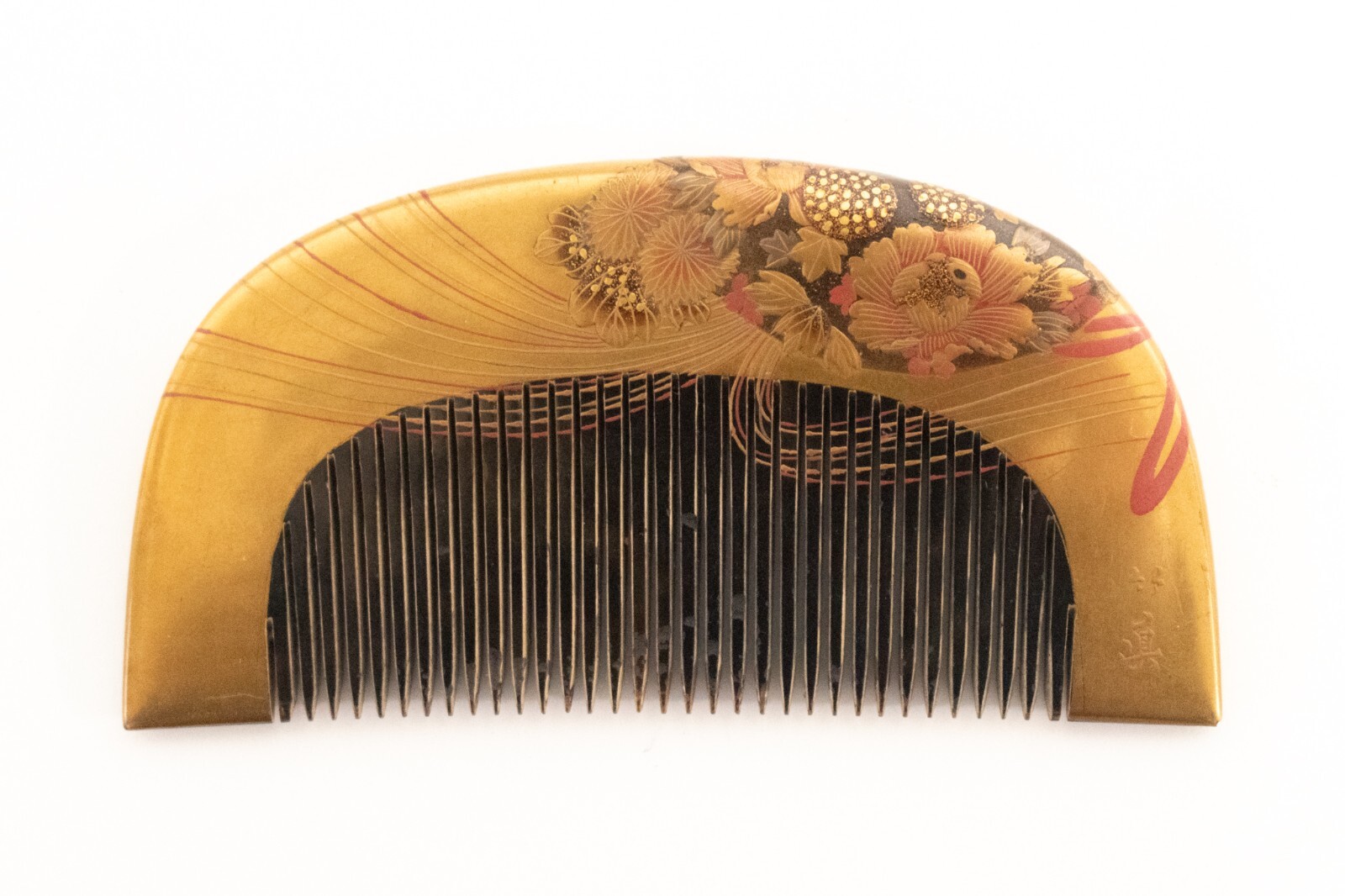 Elegant Gold Lacquer Japanese Hair Comb with Flower Design Traditional Hair Accessories for Women K00350-image