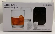 Godinger Skeller10 oz. Double Old Fashion Skull Ice Mold Whiskey Set Halloween