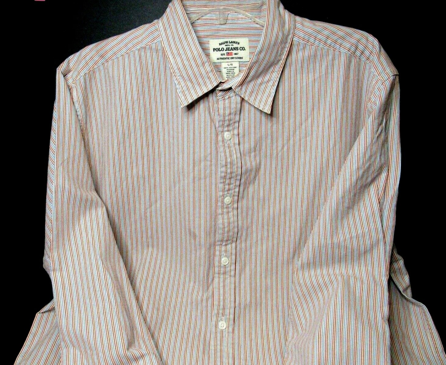 VTG Ralph Lauren Polo Mens Dress Shirt Candy Stripes Large Red Blue Cotton L