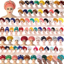 African Women Braid Hat Hijab Head Wrap Scarf Chemo Cap Auto Gele Headtie Beanie