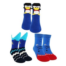 Sockmate Kid's Wide Mouth Animal Socks Penguin,Sharks - 3 Pair Pack Crew Socks