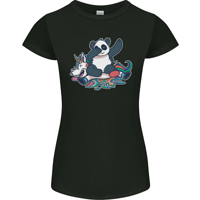 Dabbing Panda Squashing a Unicorn Funny Womens Petite Cut T-Shirt