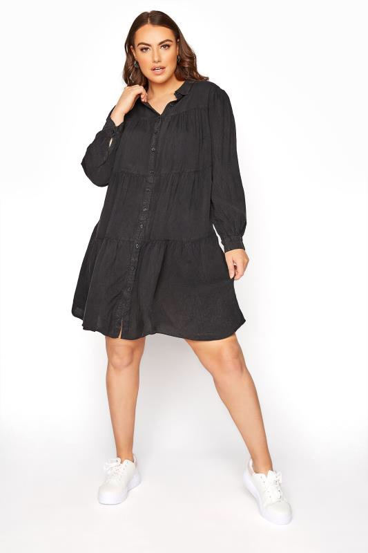 Limited Collection Curve Black Washed Denim Look Tiered Shirt Dress XXL |  eBay
