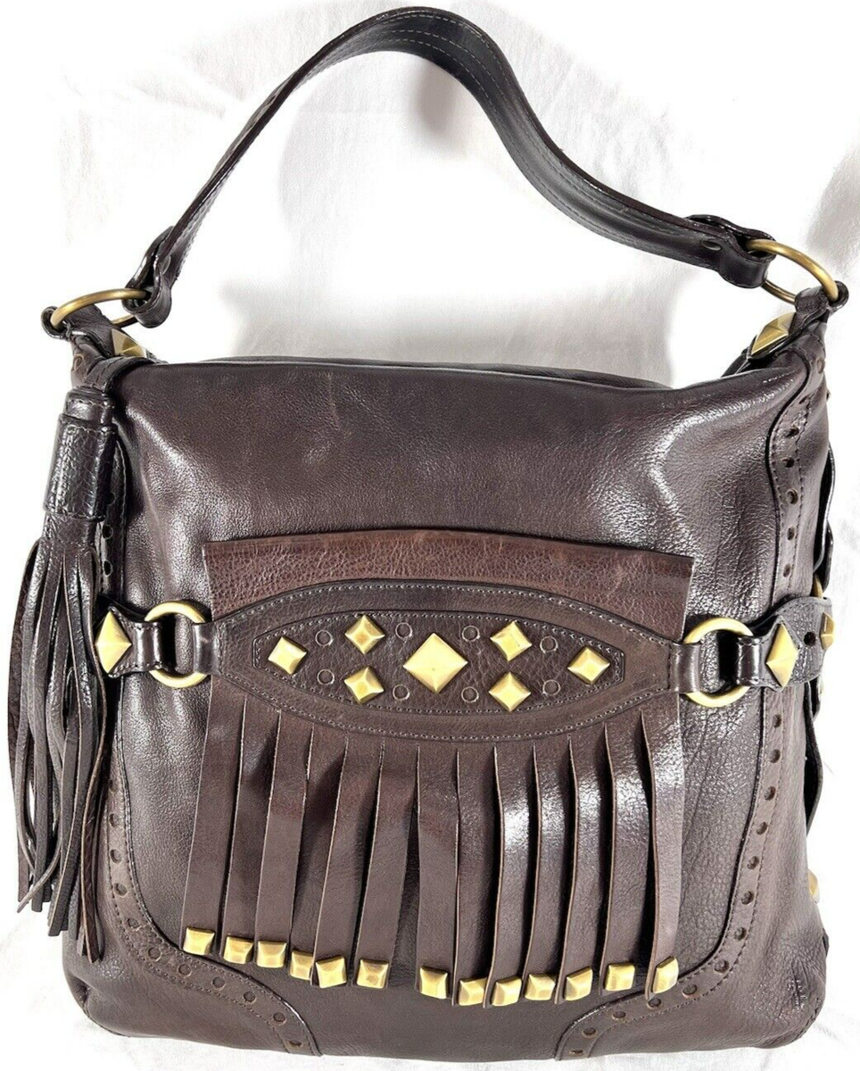 MICHAEL KORS Brown Leather Fringe Studded Tassel Shoulder  display picture 1