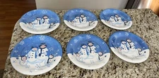 Sonoma Dessert Plate Snowfall Snowman Family 8" Winter  Blue & White (set of 6)