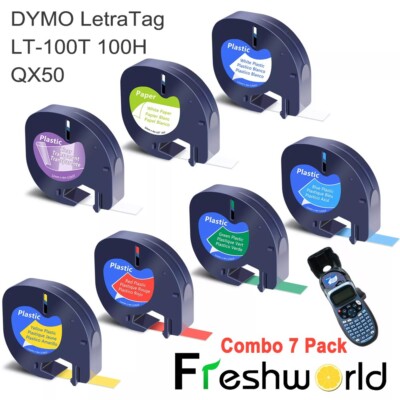 7PK Dymo Letratag Refill 91331 91330 White Plastic Label Tape 12mm LT-100H 1/2''