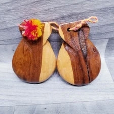 Vintage Spanish Hand-Carved Handmade Wood Castanets Castañuelas Flamenco