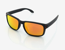 Polarized Sports Square Sunglasses Matte Black Frame Red Orange Mirror Lens NEW